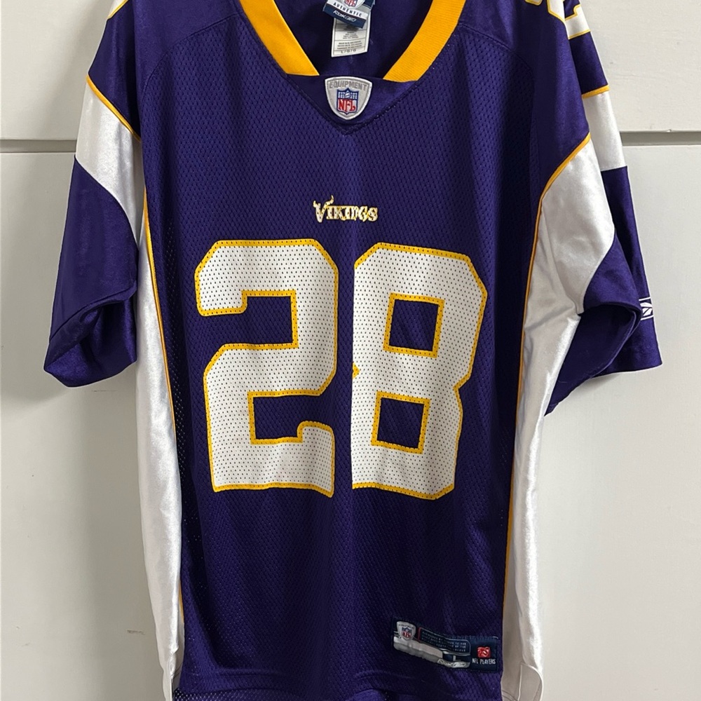 NFL men’s L Minnesota Vikings Purple and White #28 Replica Jersey with Gold Trim